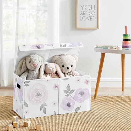 Sweet Jojo Designs Purple Watercolor Floral Girl Small Fabric Toy Bin Storage Box Chest For Baby Nursery or Kids Room - Lavender, Pink and Grey Shabby Chic Rose Flower - Image 2