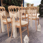 VitalCozy 50 Pack Beige lace Vintage Chair Sashes with Bows Wedding Decor - Image 5