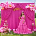 50ft x 12ft Hot Pink Backdrop Curtains Wrinkle Free Backdrop Curtain for Wedding Parties Pink Fabric Backdrops Drapes Back Drop Cloth Bridal Shower Stage Curtains Wedding Decorations for Reception - Image 2
