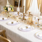 SUT 350 Pcs Gold and White Plastic Dinnerware Set for 50 Guests, Include: 50 Dinner Plates, 50 Dessert Plates, 50 Pre Rolled Napkins With Silverware, 50 Cups, Disposable Plates for Party, Wedding - Image 5