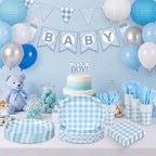 Pajean 350 Pcs Gingham Paper Plates and Napkins, Blue White - Image 5