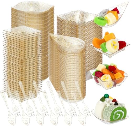 Tessco for you 800 Pcs Mini Appetizer Plates Glitter Style Clear, Gold by Tessco