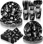 Honeydak 210 Pcs Halloween Skeleton Party Supplies for 30 Guests Dancing Skull Birthday Plates Napkins Cup and Forks Tableware for Halloween Ceremonies Birthday Holiday Party Decorations by Honeydak