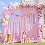10ft x 12ft Pink Tulle Backdrop Curtain for Baby Shower Party Sheer Fabric Backdrop Curtains for Girls Birthday Gender Reveal Back Drop Wedding Photo Backdrop Drapes Background 2 Panels 5ft x 12ft - Image 4