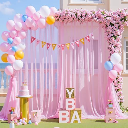 20ft x 15ft Pink Tulle Backdrop Curtain for Baby Shower Party Sheer Fabric Backdrop Curtains for Girls Birthday Gender Reveal Back Drop Wedding Photo Backdrop Drapes Background 4 Panels 5ft x 15ft - Image 4