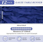 YMHPRIDE 12 Pack Cheesecloth Table Runner 35x120in Royal Blue Table Runner - Image 2