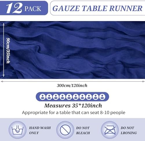 YMHPRIDE 12 Pack Cheesecloth Table Runner 35x120in Royal Blue Table Runner - Image 2