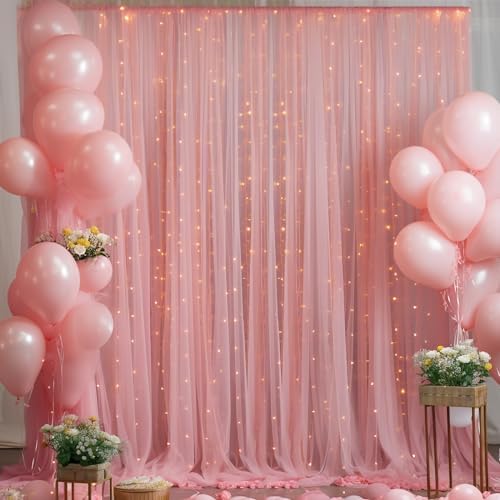 10x8ft Dusty Rose Tulle Backdrop Curtain with Lights String for Parites, Sheer Backdrop Curtains for Wedding Baby Shower Birthday Party Photo Shoot Decorations - Image 7