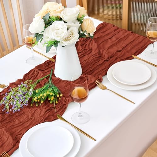 18 Pack Terracotta Cheesecloth Table Runner 21.5x120 Inch, Semi Sheer Boho Gauze Cheese Cloth Fabric Table Runners 10 FT Long for Wedding Party Baby Shower Birthday Home Decor - Image 2