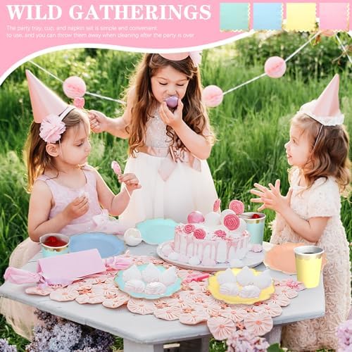 Yaomiao 336 Pcs 48 Guests Pastel Party Plate Set Supplies, Irregular - Image 6