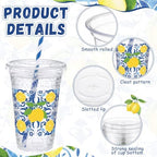 Funnymoom 50 Sets 20 oz Capri Lemon Plastic Cups with Lids & Paper Straws - Image 3