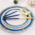 Supernal 180Pcs Blue and Gold Plastic Silverware Set for Wedding Parties - Image 3