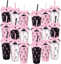 Skylety 24 Pcs Black and Pink Bow Plastic Cups with Lid Straw and Ribbon by Skylety