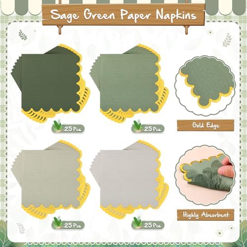 Mimorou 200 Pcs Sage Green Paper Plates Napkins - Image 6