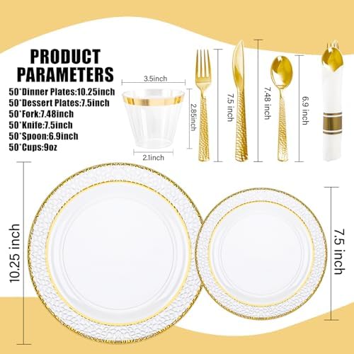 Ciaell 350 Piece Gold Plastic Plates for Weddings Parties - Image 2