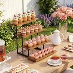 Emfogo Wooden Cupcake Display Stand, 4 Tier Rectangular Tiered Dessert Stands, Cupcake Display Risers for Vendor Booth Dessert Table Party Wood Serving Tray for Cup Cake Cookie Food (1 Pack) - Image 3