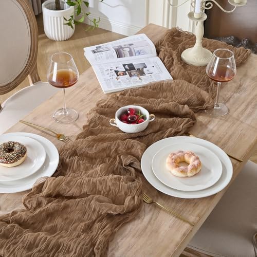 12 Pack Coffee Brown Cheesecloth Table Runners, 120 Inch 10Ft Gauze Table Runner for Wedding Birthday Party Baby Shower Home Decorations - Image 5