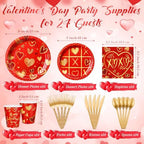 Ziliny 171 Pcs Valentine's Day Party Decorations Serve 24 Xoxo Paper Plates Napkins Cups Banner Tablecloth Cutlery Valentine Galentines Day Anniversary Wedding Baby Shower Party Supplies - Image 3
