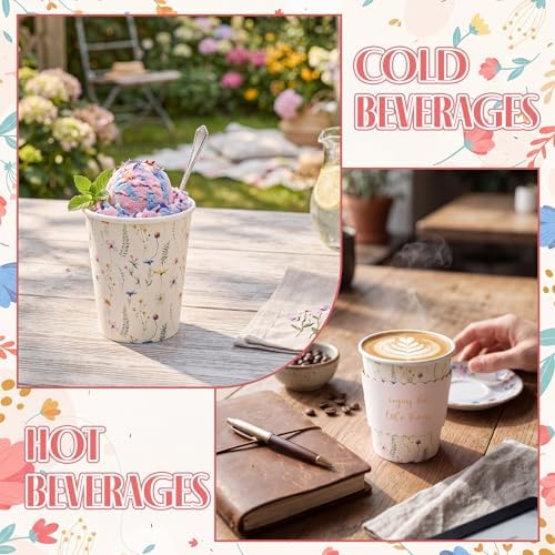 Mimorou 120 Sets Wildflower Coffee Cups with Lids and Sleeves, 8 oz Disposable Paper Cups, Floral Design Insulated Drinking Mugs for Wedding, Baby Shower, Birthday, Party Supplies - Image 4
