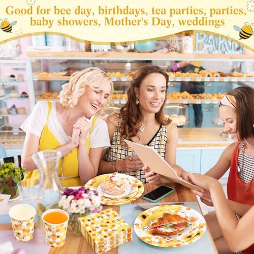 Funnymoom 250 Pcs Bee Paper Plates Napkins Cups for Baby Shower Serves 50 - Image 4