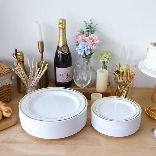 White Gold Rim Disposable Plates, 100Pcs Dinner 10.25" & Dessert 7.5" - Image 5