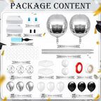 2 Sets Black Silver White Balloon Column Stand Kit, Adjustable Floor Tower with Foil & Latex Balloons for Birthday Wedding Anniversary Retirement Disco Bachelorette Party Backdrop - Image 2