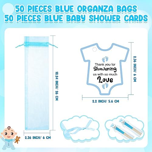 Colarr 50 Sets Baby Shower Favors for Guests Folding Fans Bulk, Blue - Image 3