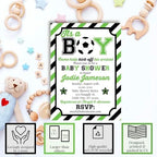 Amanda Creation Custom Baby Shower Invites Soccer Baby Shower Invitation 20 5x7 Custom Personalized Green Soccer Ball Invites With Envelopes - Image 2