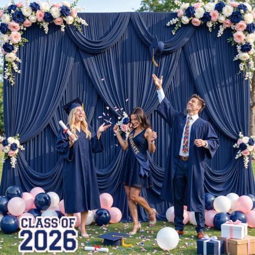 6 Panels Navy Blue Backdrop Curtain for Parties Wrinkle Free Photo Curtains Backdrop Drapes Fabric Decoration for Wedding Birthday Party Baby Shower 30ft(W) x 10ft(H) - Image 2