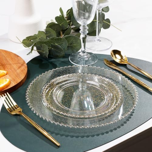 U-QE 60PCS Gold Glitter Plastic Plates, Beaded Plates Disposable Heavy Duty - Image 2