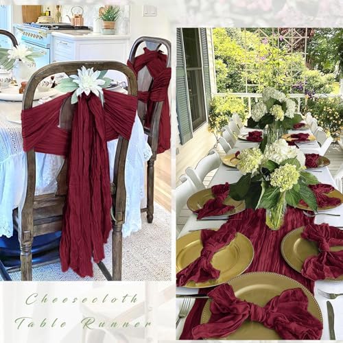 25 Pack Burgundy Red Cheesecloth Table Runner 17 x 108 Inch Gauze Table Runner Fabric Semi Sheer Cheese Cloth Table Decor Bulk for Rustic Romantic Wedding Baby Shower Table Decoration - Image 3