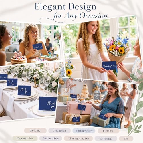 Gueevin 200 Pcs Navy Blue Thank You Cards with Envelopes and Stickers Bulk - Image 6