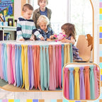 Reallnaive 14 ft x 30 Inch Table Skirt for Teacher Desk, Pastel, Simple - Image 6