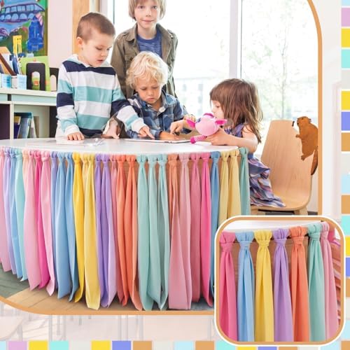 Reallnaive 14 ft x 30 Inch Table Skirt for Teacher Desk, Pastel, Simple - Image 6