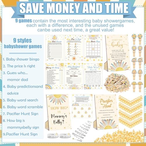 Sherr 476 Pcs Here Comes the Son Baby Shower Games, 6 Sets Activities - Image 4
