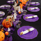 Liacere 350PCS Purple Plastic Plates-Disposable Purple and Gold Plates 50 guest Baroque Plastic Dinnerware include 100Plates,50Pack Pre Rolled Napkins with Silverware 50Cups for Party & Halloween - Image 2