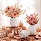 Rtteri 6 Set 5.12" Ceramic Pumpkin Vase with Wood Slices Glazed Fall Flower Pots for Autumn Home Decor Smooth Pottery Planter Pack for Thanksgiving Tabletop Decoration Housewarming Gifts(White) - Image 4