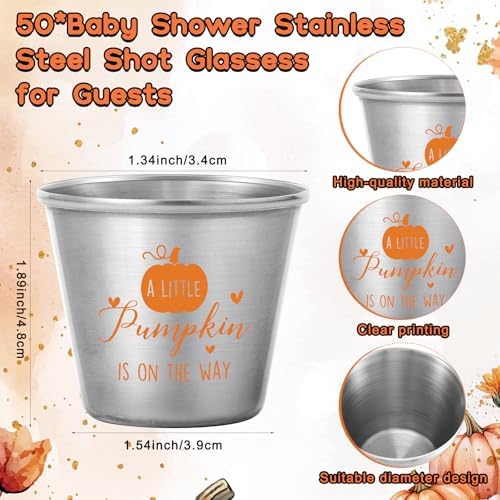 50 Sets Pumpkin Baby Shower Favors for Guests, Little Pumpkin Baby Shower Decorations with 1.5 oz Shot Glasses, Bottle Opener Keychains, Thank You Tags, Organza Bags, Fall Gender Reveal Party Supplies - Image 2