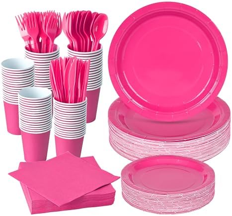 350 Pcs Hot Disposable Plates and Napkins Tableware Set for 50 Guests by COSINIA