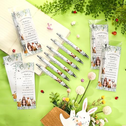72 Sets Woodland Animals Baby Shower Favors Bulk Includes Ballpoint Pens Thank You Cards Cable Ties Woodland Baby Shower Gender Reveal for Guest Game Prizes Party Favors - Image 4