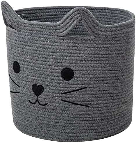 VK VK·LIVING Large Basket for Organizing Cute Animal Storage Baskets Cat Toy Storage Woven Cotton Rope Hamper Organizer for Laundry, Towels, Blanket, Toys, Clothes, Gifts, Pet Bed 15''x14'' by VKVK%C2%B7LIVING