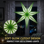 GalaxyArts 7-Point Paper Star Lantern - Striped Cutout Hanging Light Decoration - Foldable Star Lamp Shade for Home, Party, Christmas, Wedding Décor - Indoor/Outdoor Hanging Star(Parrot Green) - Image 4