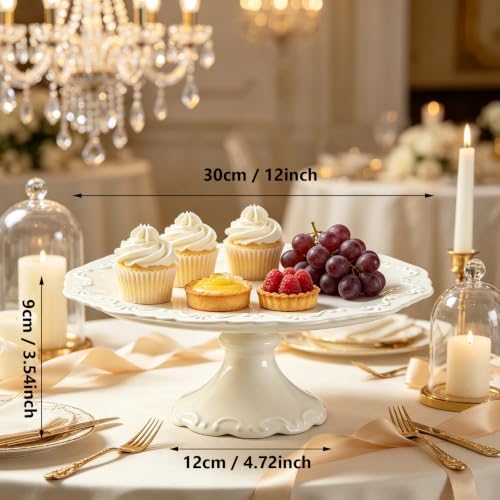Ceramic Cake Stand Pedestal, 12 inch White Round Cake Plate for 10 in Cake - Image 2