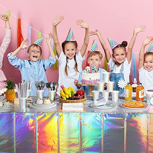 Iridescent Paper Plates and Napkins Set, Disposable Iridescent Paper Plates Cups Knives Spoons Fork Straw for Mermaid Birthday Wedding Party, Serve 100 - Image 7
