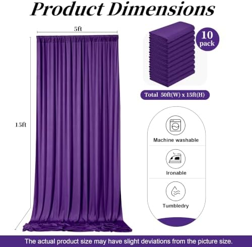 50ft x 15ft Purple Backdrop Curtains, Wrinkle Free Drapes Back Drop Cloth - Image 5