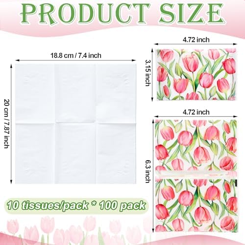 PerKoop 100 Pack Pocket Tissues Travel Slim Packs Small Facial Tissues Wallet Size Toilet Paper for Travel Guest Wedding Supplies, 4 Styles (Tulip) - Image 2