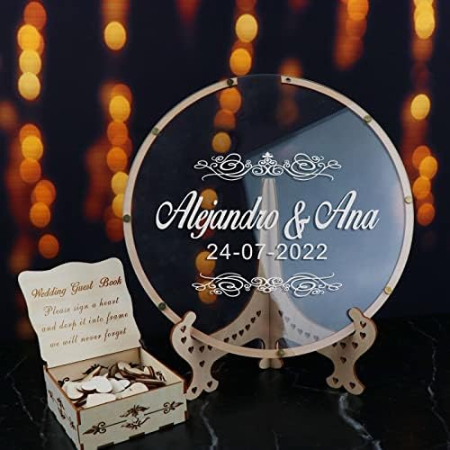 Wedding Guest Book Alternative with Box and Small Hearts,Personalized Round Drop Guest Sign for Rustic Wedding Decorations,Anniversary and Birthday(style2, Circular) - Image 2