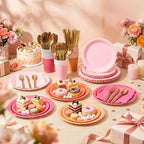 Zhehao 175 Pcs Pink and Orange Party Plates Cups Napkins Set - Image 2