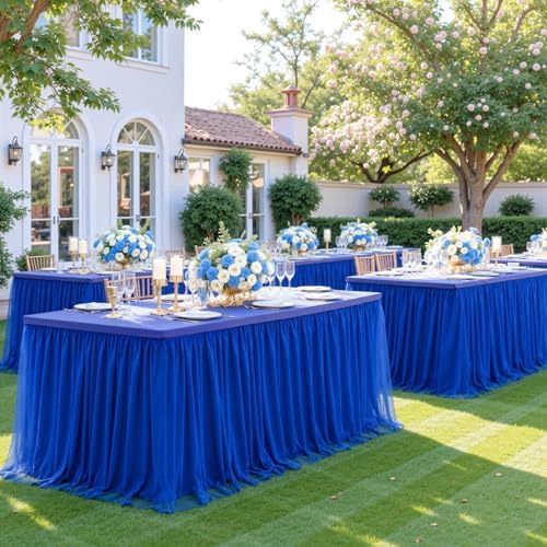 Royal Blue Tulle Tablecloth for 6 Foot Rectangular Tables 6ft Royal Blue Table Cloths Rectangle Wrinkle Free Table Cover with Skirt for Wedding Birthday Party Baby Shower Banquet Buffet Cake Cocktai - Image 6