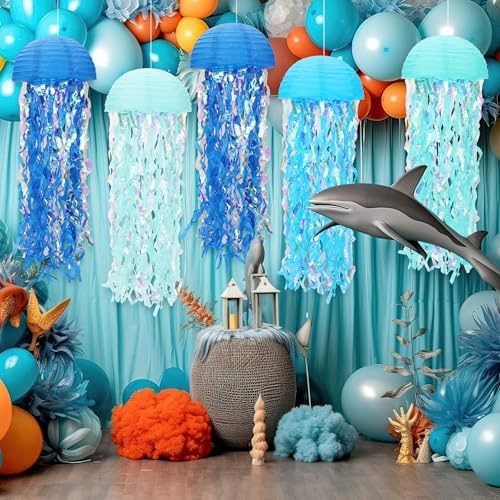 Baquler Set of 12 Jellyfish Party Decoration Blue Paper Lanterns - Image 6